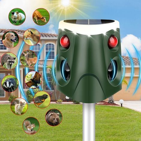 Solar Cat Repellent, 360° Ultrasonic Pet Repellent, Outdoor Cat Repellent, IP55 Waterproof, Ultrasonic Cat Repellent with 4 Adjustable Modes and Flashing Lights for Dogs/Rabbits/Foxes/Deer (1/5)