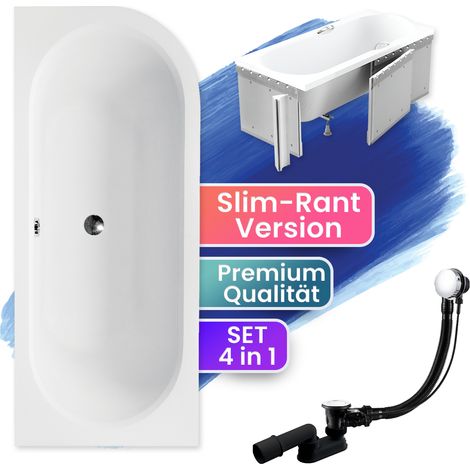 Badewanne Eckbadewanne 150x75 Links mit Styroporverkleidung, Ablauf & Füße GRATIS - Komplettset 4in1 Original Acryl Wanne Siphon - BADLAND AVITA SLIM (1/5)