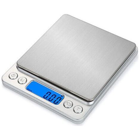 Ahlsen – High Precision Kitchen Scale 500g/0.01g – Backlit LCD Display – Tare Function, PCS, 2 Stainless Steel Trays (1/5)