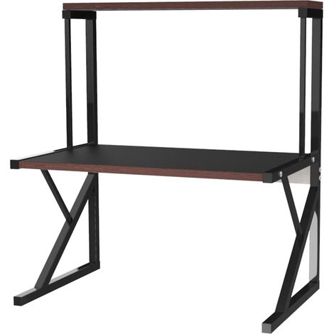 1 Étagère de cuisine, 3 tablettes, métal et bois, 65x54x30cm, noir, pour micro-ondes