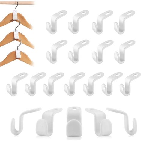 Cintres en plastique blanc lot de 20, petits crochets de suspension, crochets mini pour placard, économiseurs d'espace, accessoires de rangement pour penderie. (1/5)