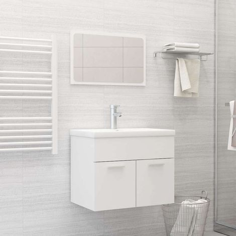 vidaXL Ensemble de meubles salle de bain 2 pcs Blanc Bois d'ingénierie (1/5)