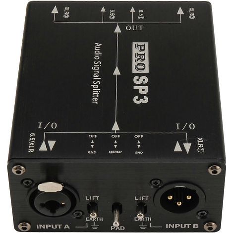 Répartiteur audio symétrique XLR 1 entrée 3 sorties avec isolateur, commutateur audio 6,5 mm + XLR. (1/5)