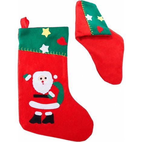 Chaussette de Noël rouge en feutrine, 40 x 27 cm, décoration de Noël à suspendre pour les cadeaux. (1/5)