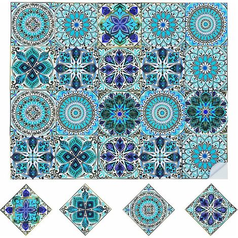 Ahlsen 20 Piezas Pegatinas Autoadhesivas para Azulejos, Pegatinas Autoadhesivas para Azulejos, Pegatinas de Pared Estilo Marroquí, Decoración Impermeable para Baño, Cocina, 15x15 (Tipo A) (1/5)