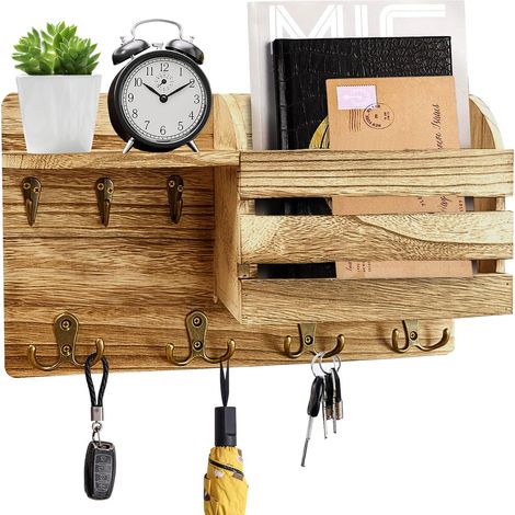 Armoire à clés moderne en bois avec étagère - Organisateur de clés avec 7 porte-clés - Pour salon, chambre à coucher, cuisine (1/5)
