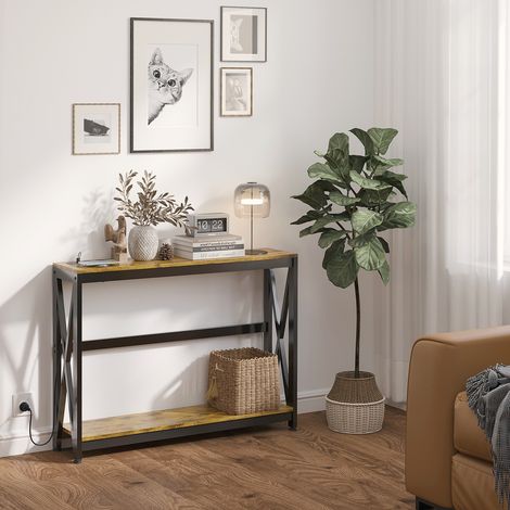 Table Entrée Niveaux Stations Recharge Usb Mobilier Couloir Ossature Rustique Acier Marron 100x24x75cm