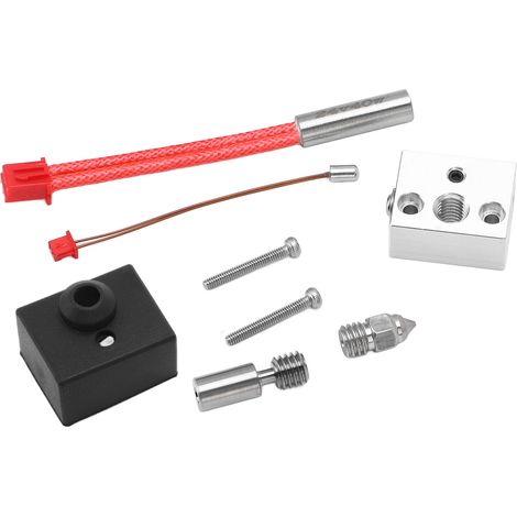 Kit de pièces chauffantes pour imprimante 3D : tige chauffante 300 °C 24 V 40 W, fil chauffant, bloc chauffant, tube de gorge, buse de 0,4 mm et manchon en silicone. (1/5)