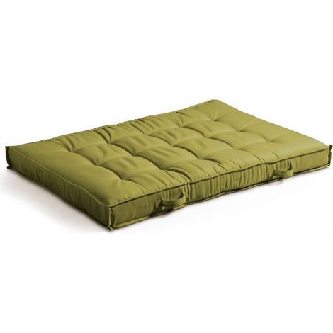 Oviala – Coussin palette matelassé vert 120 x 80 cm – Tissu polyester résistant UV – Triple rembourrage pour confort optimal – Poignée de transport