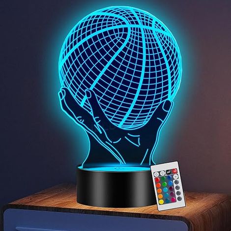 Basketball Night Light Child 3D Optical Illusion Lamp Remote Control 16 Color Changes 3D Basketball Night Light Birthday Christmas Gifts (1/5)