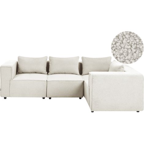 Sofá esquinero izquierdo moderno 4 plazas modular tapizado de bouclé blanco crema Axebo (1/5)