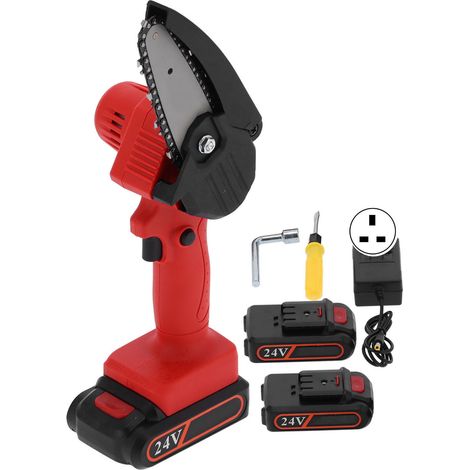 Scie électrique mini FYD‑003 rouge, tronçonneuse rechargeable pour jardinage et élagage, outils de coupe de bois, prise UK 110‑240V (1/5)