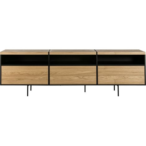 Meuble TV bas moderne en bois et métal 3 portes L220 - BRIGHTON (1/5)