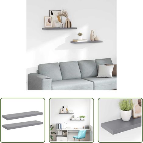 Wandregal - Schweberegale 2 Stk. Grau 80x23,5x3,8 cm MDF (1/5)