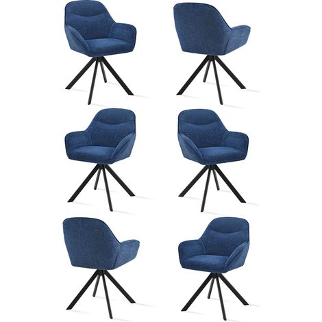 Goeurvant 360° Drehstühle mit weichem Sitz, eleganter, geschwungener Rückenlehne und ergonomischen Armlehnen, stilvoller Komfort für jedes Zimmer - 6er Set - Dunkelblau - Chenille