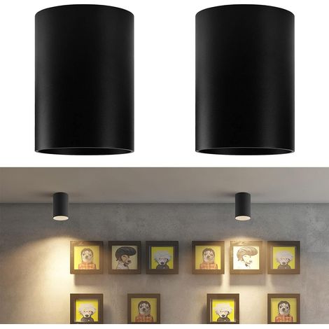 Lot de 2 spots de plafond en saillie noir cylindrique, douille GU10, spot rond en aluminium, spot pour cuisine, salon, couloir, 10,5 x 14,6 cm, ampoule non incluse (1/5)