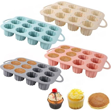 Lot de 4 Plaque à Muffins Antiadhésive, Moule à Muffins en Silicone Plaque Anti-adhésif, Plaque de Cuisson pour Cupcakes 12 Tasses
