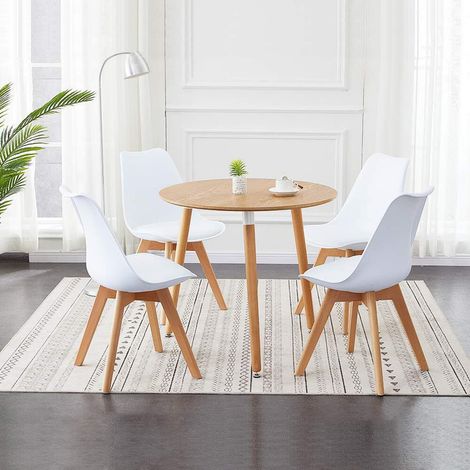 Dining Chair Set of 4 Upholstered Kitchen Chair with Beech Legs and Comfortable PU Seat Retro Lounge Corner Chairs White (1/3)