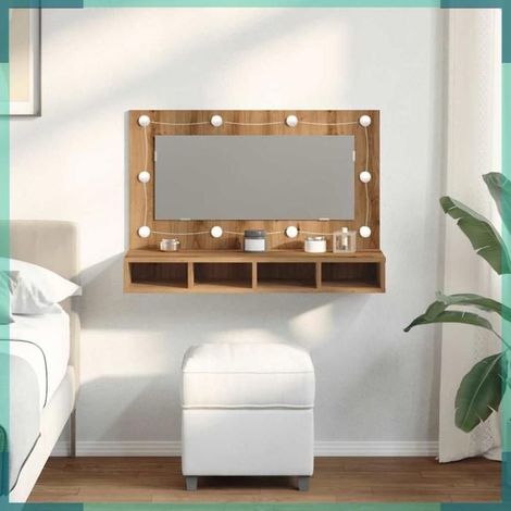 Armoire à miroir - 857006 - Chêne artisanal - Avec LED intégrée - 90 x 31,5 x 62 cm (1/5)