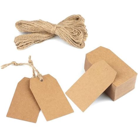 Marque place kraft, Étiquette Papier Kraft Étiquette Cadeaux 7x4cm, 100PCS avec Ficelle de Jute, pour Mariage, Noël, Cadeaux de (1/3)