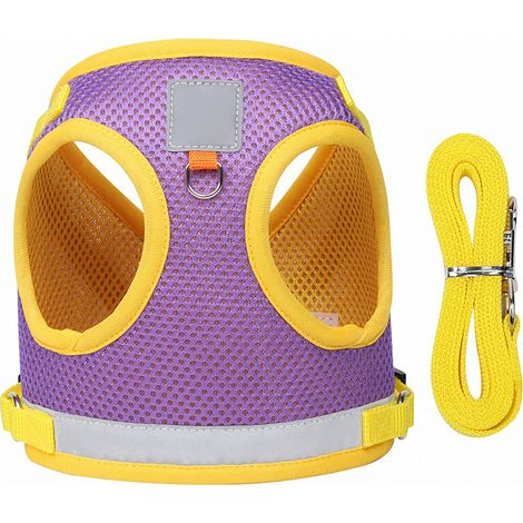 Atmungsaktives, doppellagiges Hundegeschirr aus Polyester-Mesh mit verstellbarem Reflektorstreifen und 1,5 m langer Leine – Lila XS (1/5)
