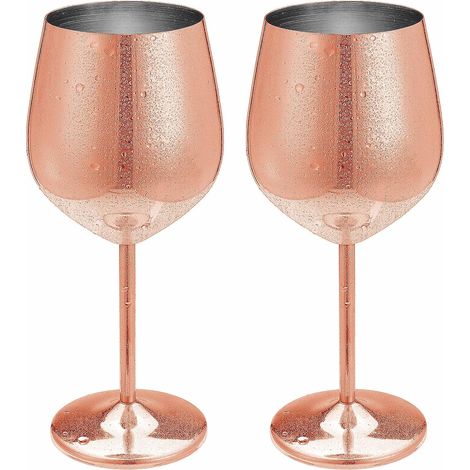 Ensemble 2 verres à vin inox cuivré/or rose – 500 ml – métal, style coupe à cocktail/champagne (1/4)