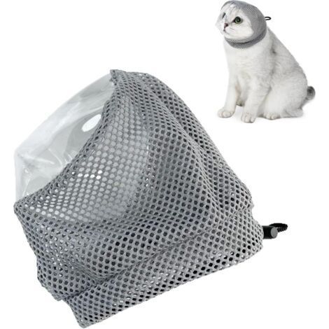 PA Muselière pour chat pour le toilettage, capuche ajustable en maille respirante et masque transparent anti-morsures pour chat, injection pour petit chien, bain, coupe-griffes (M) (1/4)