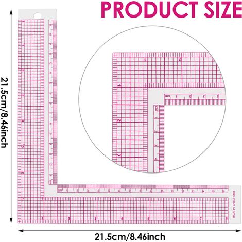 2 pezzi righello da cucito in plastica righello quadrato a L filo da cucito angolo misura righello metrico trasparente rosa per principianti sarto designer fai da te strumenti artigianali in pelle (1/4)