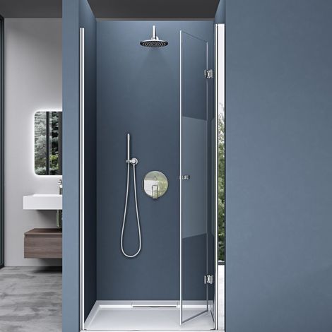 doporro Porta Doccia Pieghevole per Nicchia 70x190 cm, Cabina Doccia in Vetro di Sicurezza ESG Parzialmente Satinato con Rivestimento Easy-Clean, Teramo26MS (1/5)