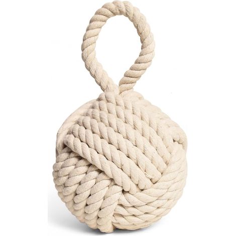 Decorative Door Stop, Weighted Door Stopper for Bottom of Door, Rope Door Stop, Knot Nautical Door Stop, Heavy Doorstop for Bedroom, Living Room Door, Window Wedge, Bookend 6 inch (White) (1/5)