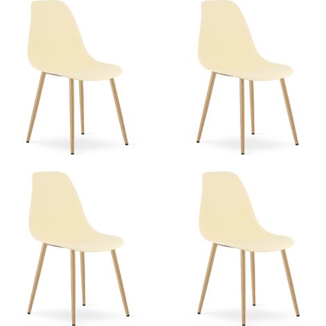 Chaise - Leobert - Wat - Crème/Pieds Naturels - 46 X 51 X 84 Cm - Lot De 4 (1/5)