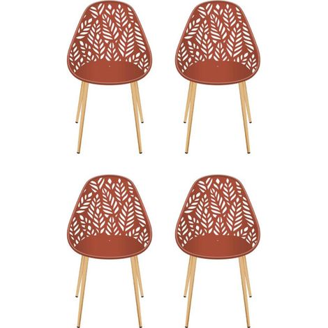 Paris Prix – Lot de 4 chaises de jardin Lucena 83cm – Terracotta – 60% polypropylène et 40% métal – Design ajouré pour confort optimal (1/3)
