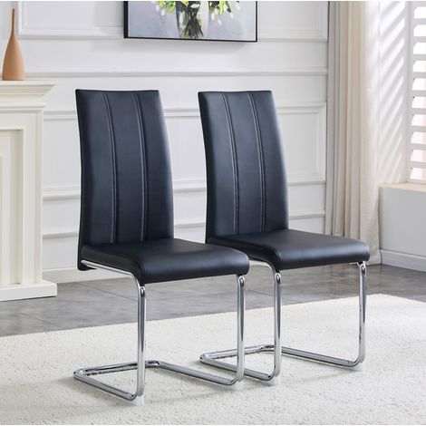 Esszimmerstuhl in Schwarz aus PU und Metall, modernes Design mit ergonomischer Sitzfläche,54.5x43x99cm (1/5)