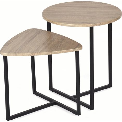 Meuble Cosy Lot de 2 Table Basse pour Salon Bouts de canapé Tables Gigognes en Bois d'ingénierie et Métal, Style Industriel, Chêne (1/5)