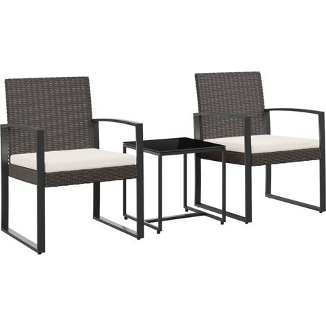 vidaXL Set da Pranzo da Giardino 3 pz con Cuscini in PP Rattan Marrone (1/5)