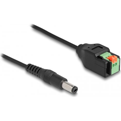 Delock Cable de CC de 2,1 x 5,5 mm macho a adaptador de bloque de terminales con pulsador 15 cm