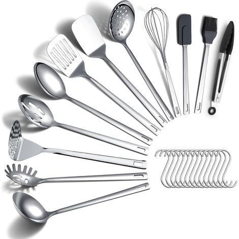 Ensemble d’ustensiles de cuisine en acier inoxydable 26 pièces, ensemble de spatules en métal, ustensiles de cuisine durables polis miroir pour toutes les tâches de cuisson (1/5)