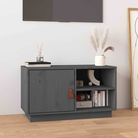 818237 vidaXL TV Cabinet Grey 70x34x40 cm Solid Wood Pine (1/5)