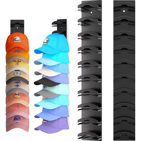 Lots de 2 organisateurs, casquettes de baseball, porte-casques mural avec adhésif puissant pouvant contenir jusqu'à 20 casquettes, présentoir pour porte ou placard, rangement multicouche avec options (1/5)