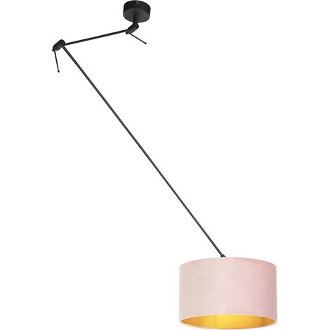 Hängelampe mit Veloursschirm altrosa mit Gold 35 cm - Blitz I schwarz