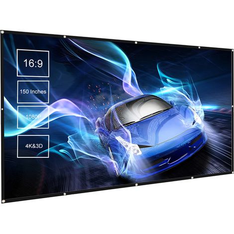 Écran de projection portable 150 pouces, format 16:9, anti-plis et pliable, pour projection de films en intérieur et extérieur, idéal pour la maison et le bureau. (1/5)