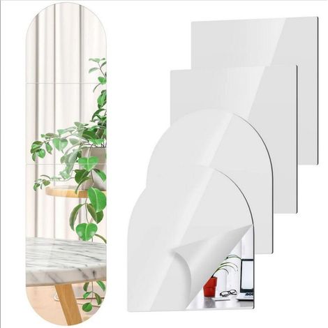 Lot de 4 miroirs muraux autocollants 30×30 cm – panneaux miroir acrylique sans cadre – pour décoration intérieure moderne