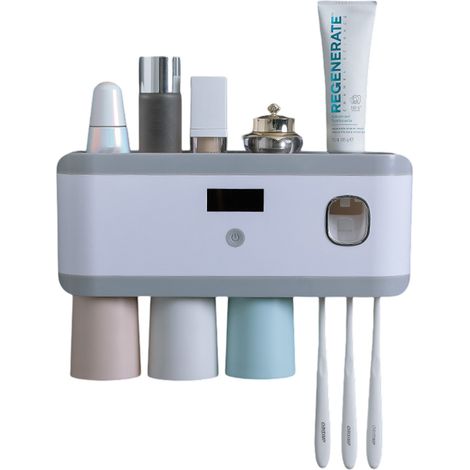 1 stérilisateur de brosses à dents, mural sans perçage, avec fonction UV, porte-brosse intégré et support pour dentifrice (1/5)