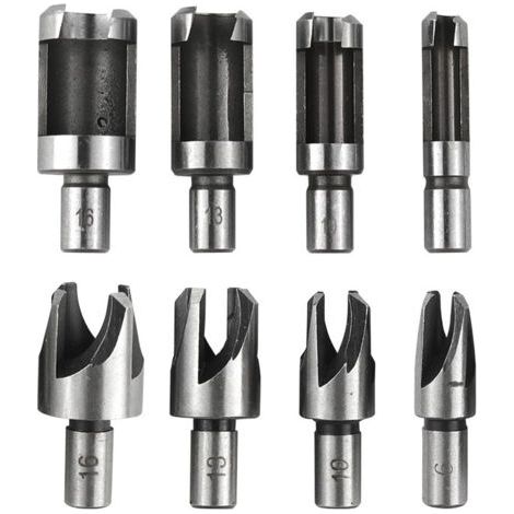 8 Pièces Fraise à Bouchonner Bois, Mèche à Bouchon Bois 6 mm/10 mm/13 mm/16 mm, Acier Carbone Bois Plug Perceuse pour le Travail du Bois, Forets à Bois à Griffe et Coniques (1/5)