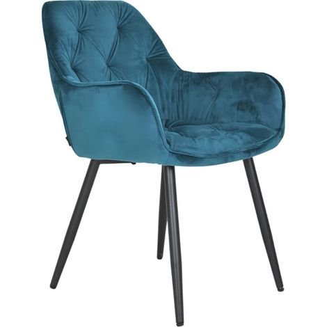 Chaise capitonnée en velours bleu canard et pieds en métal - STERN 2