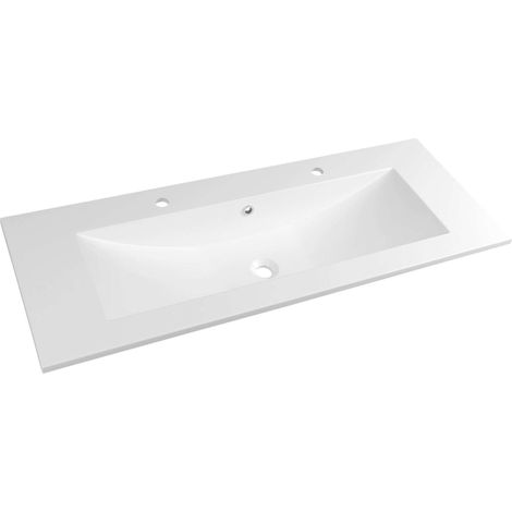 Sapho Yukon - Lavabo doble 120x45 cm, 2 orificios para grifos, con rebosadero, blanco YU122