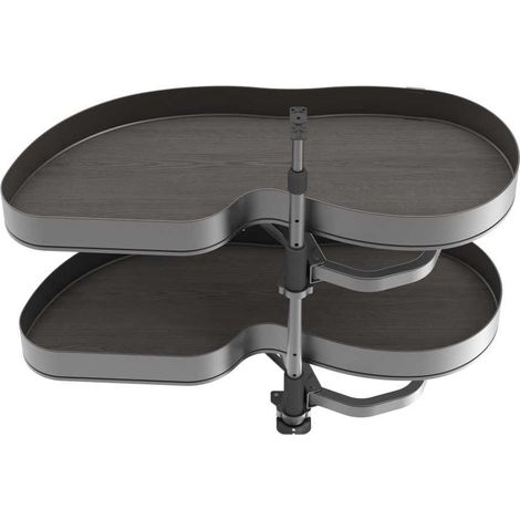 Emuca 8383035 Systéme d’angle Lake Harmony pour meuble de cuisine, Gauche, Hauteur réglable, Acier et Bois, Gris anthracite