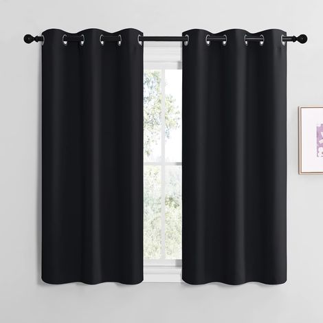 Décoration de Petite Fenêtre, Rideau Occultant Noir Opaque à Oeillets Decoration pour Chambre Cuisine Salon, Largeur 107 sur Hauteur 120cm, 2 Pièces (1/5)