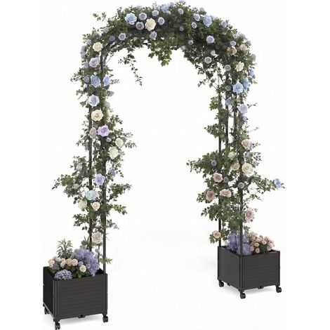 Arche De Jardin En Métal Robuste Avec Jardinières – 1,2 x 2,4 m, Tonnelle Extérieure En Métal Inoxydable Avec Roulettes, Arche De Pergola Pour Jardin (1/5)