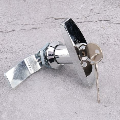 Coffre à outils cadenas T poignée fixation arrière avec clés pour porte garage remorque caravane auvent argenté (1/5)